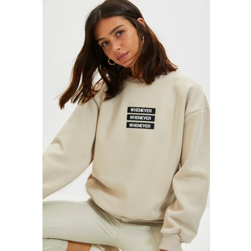 Trendyol beige embroidered loose stand up collar knitted raised sweatshirt Slike