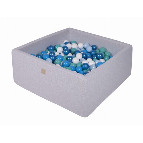MeowBaby Square Ball Pool, 90x90x40 cm s 300 žogami, bombaž, svetlo siva: nebesno modra/modra/turkizna/bela/biserno modra, (21333793) Cene