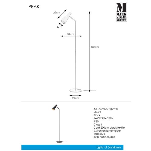 Markslöjd 107900 - Podna lampa PEAK 1xE14/40W/230V Cene