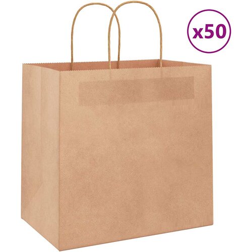 VidaXL Papirnate vrećice 50 kom s ručkama smeđe 26x17x25 cm Slike