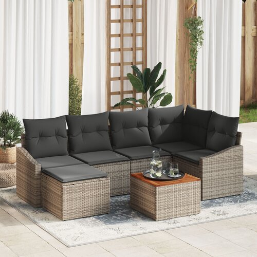 VidaXL Set od 7 Vrtnih Sofa s Jastučićima sivi Poli Ratan akacije Slike