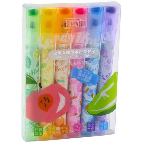  Highlighters In Pen Fruit Stamps Colored Scented 6 Pcs Slike