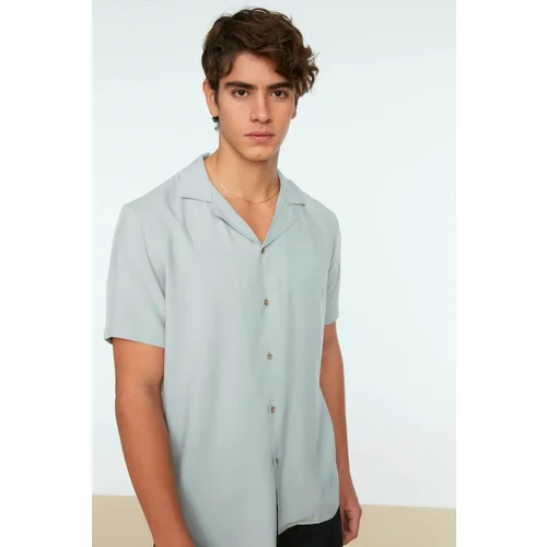 Trendyol Men's Gray Regular Fit Wide Collar Summer Viscose Shirt
