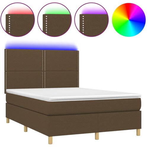  Krevet box spring s madracem LED tamnosmeđi 140x190 cm tkanina Slike
