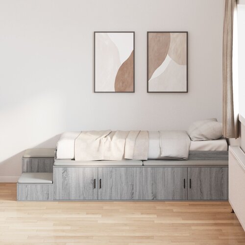 VidaXL Postelja z shranjevanjem Siva sonoma Inženirski les 90 x 200 cm Slike