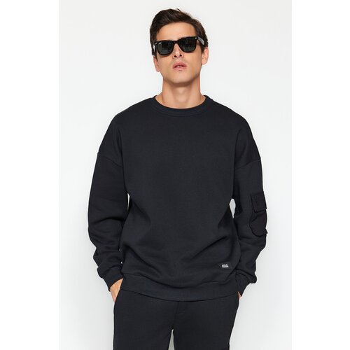 Trendyol Black Men's Oversize Pocket Technical Fabric Cotton Sweatshirt Slike