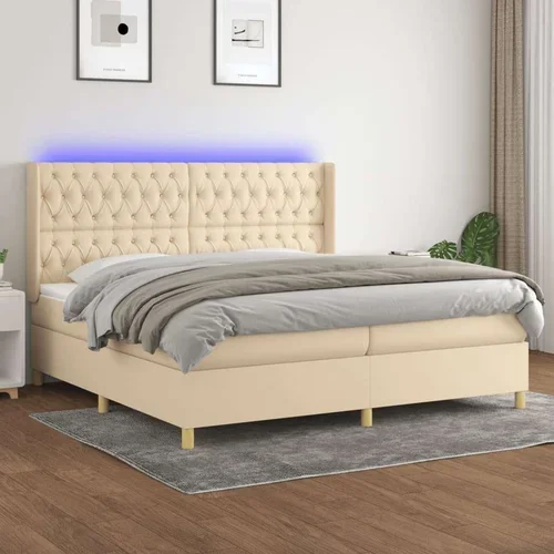  Krevet box spring s madracem LED krem 200x200 cm od tkanine