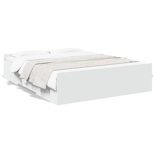 VidaXL Posteljni okvir s predali bel 150x200 cm inženirski les Slike