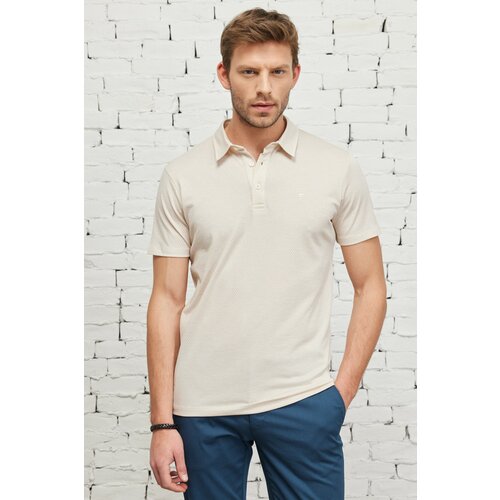 AC&Co / Altınyıldız Classics Men's Beige-white Easily Ironable Slim Fit Slim Fit Polo Neck Short Sleeved Jacquard T-Shirt. Slike
