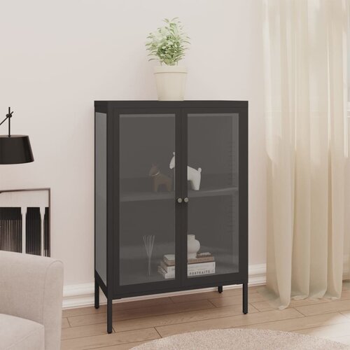 VidaXL Stranska omarica antracitna 75x35x105 cm jeklo in steklo Slike