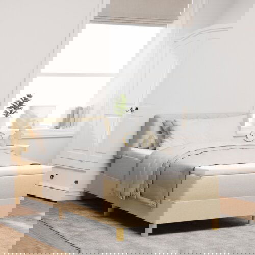 Box Spring Krevet s madracem u krem boji 90x200 cm Tkanina Cijene