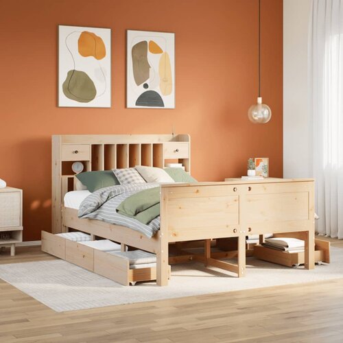 VidaXL Krevet s regalom za knjige bez madraca 160x200 cm od borovine Slike