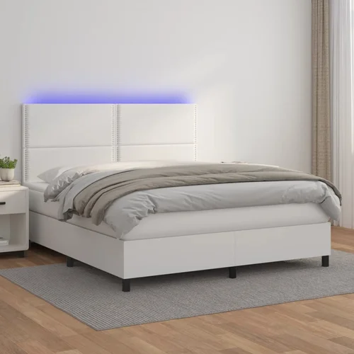  box spring s madracem LED bijeli 180x200 cm umjetna koža