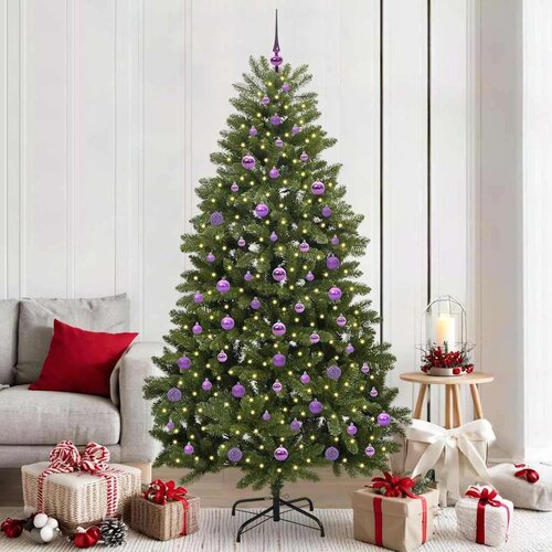 vidaXL Umjetno božićno drvce S LED lampica Zelena 210 cm PVC i metal Cene