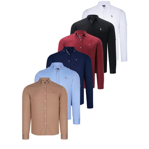 Dewberry SIX SET G674 MENS SHIRTS-BLACK-WHITE-NAVY BLUE-CAMEL-BURGUNDY-BABY BLUE Slike