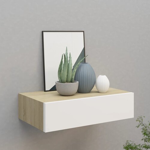 vidaXL Stenska polica s predalom hrast in bela 40x23,5x10 cm mediapan Cene