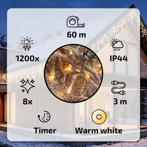 Brilagi LED spolja&amp;scaron;nji božićni lanac 1200xLED/8 funkcija 63m IP44 topla bela u obliku ledenica Slike