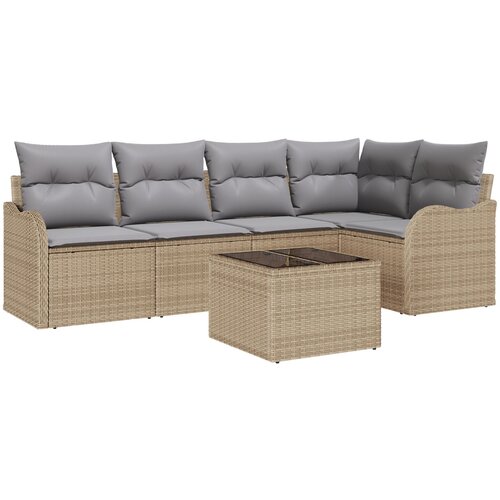 vidaXL 6-delni set zunanje sofa z blazinami črn poli ratan, 2-sedežni set zunanje sofa z blazinami bež poli ratan Cene