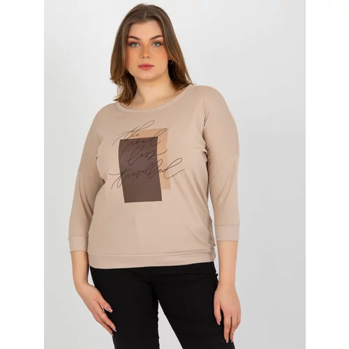 Fashion Hunters Lady's beige blouse with a round neckline size plus