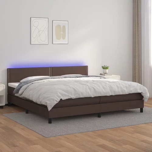 vidaXL Box spring postelja vzmetnico LED rjava 200x200 cm umetno usnje