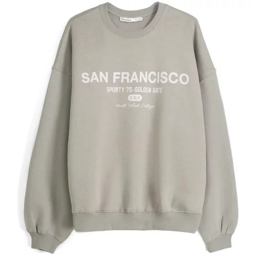 Bershka Sweater majica kameno siva / bijela