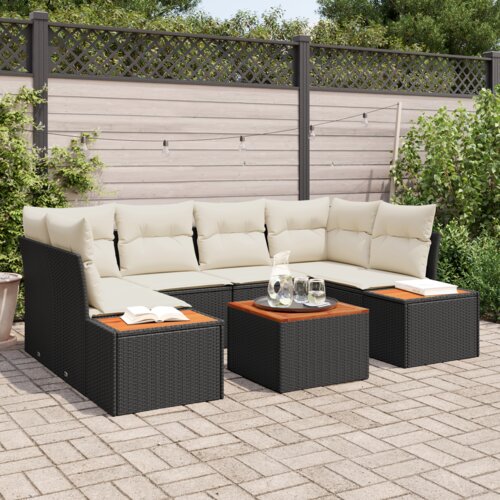 vidaXL 6-delni vrtni sofa set z blazinami Črno poli ratan akacija Cene