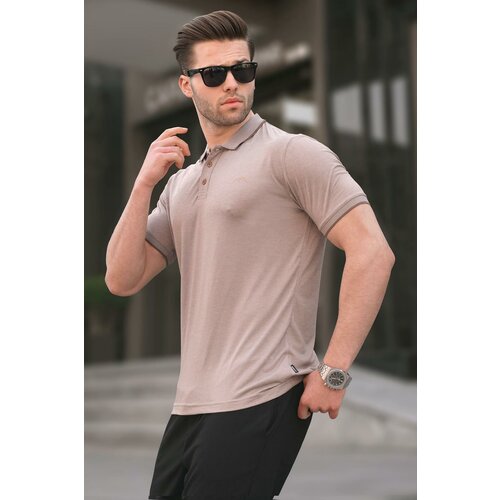 Madmext Men's Beige Embroidered Regular Fit Polo Neck T-Shirt 6108 Cene