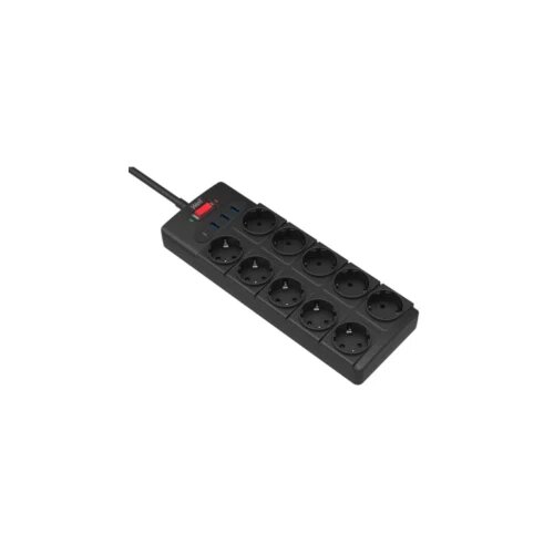Well Produžni kabl sa prenaponskom za&amp;scaron;titom 10 utičnica, USB, 2m EXTS-10S2M-PROT Slike