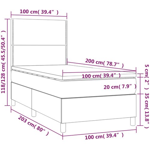  Krevet box spring s madracem LED svjetlosivi 100x200 cm tkanina Slike
