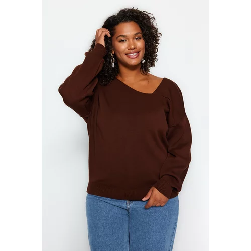 Trendyol Curve Brown Asymmetrical Collar Knitwear Sweater