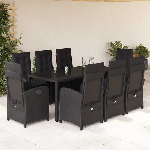  9-dijelni vrtni blagovaonski set s jastucima crni od poliratana Crna 190 cm table length Cene