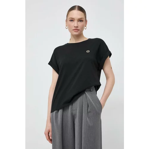 Twinset Bombažna kratka majica ženski, črna barva