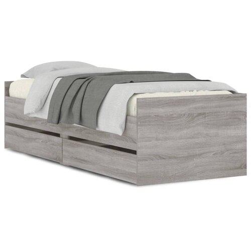 Maison Chic Posteljni okvir - Enojna postelja - Postelja za odrasle s predali siva sonoma 90x190 cm, (21694504) Slike