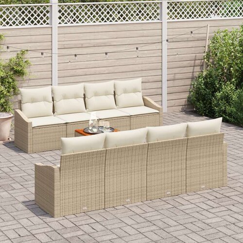 VidaXL set od 9 komada vrtnih sofa s jastučićima bež poli ratan akacija Slike