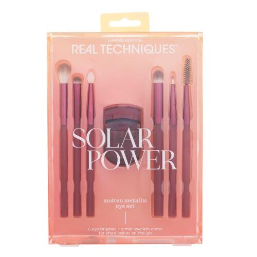 Real Techniques Solar Power Molten Metallic Eye Set Set silikonski čopič 092 Silicone Glitter Brush 1 kos + čopič 093 Fine Liner 1 kos + čopič 094 Smudge Brush 1 kos + čopič 095 Pointed Crease 1 kos + čopič 096 Soft Shadow 1 kos + krtačka za obrvi 097 Brow Spoolie 1 kos + vihalec trepalnic Mini Eyelash Curler 1 kos Cene