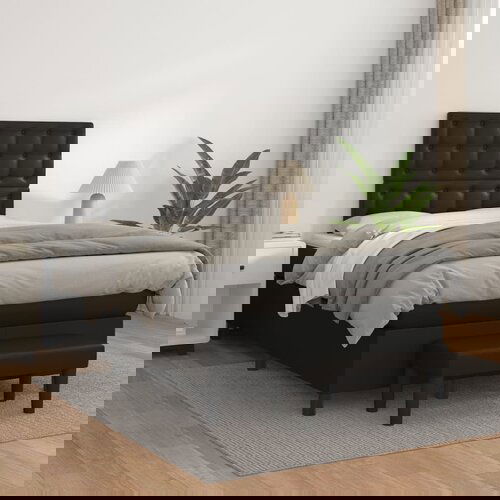 VidaXL Box spring postelja z vzmetnico črna 120x200 cm umetno usnje Slike