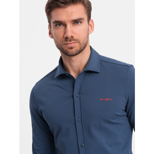 Ombre Men&amp;#039;s cotton single jersey knit REGULAR shirt - blue Slike