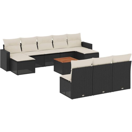  11-dijelni set vrtnih sofa od poliratana s jastucima crni Slike