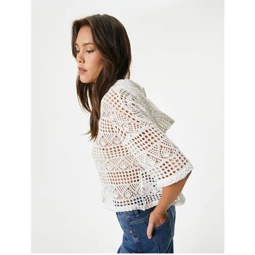 Koton Crop Openwork Sweatshirt Hooded Short Sleeve