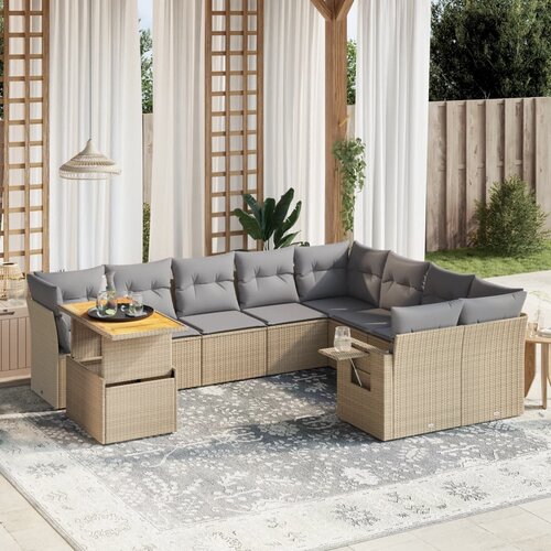 vidaXL 10-dijelni set vrtnih sofa s jastucima bež od poliratana Cijene