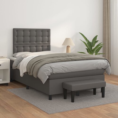 vidaXL Box spring postelja z vzmetnico siv 120x200 cm umetno usnje Cene