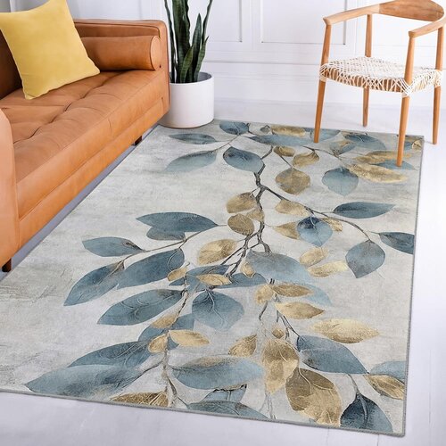 Mila Home svetlo modra/zlata pralna preproga 160x230 cm golden leaves &amp;ndash; Slike