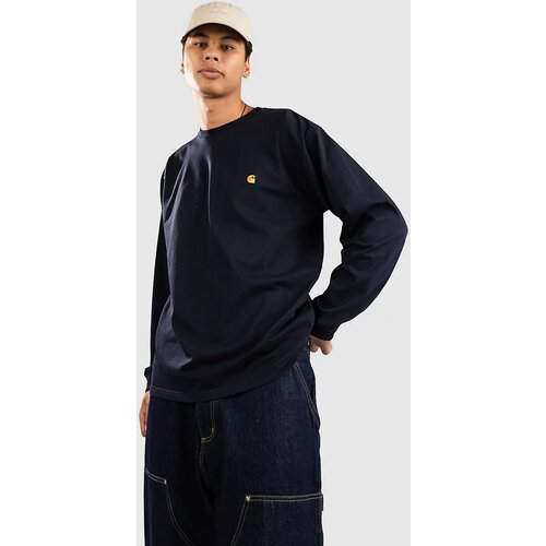 Carhartt WIP Chase Majica z dolgimi rokavi dark navy / gold Cene