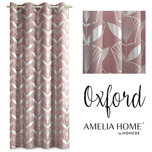 AmeliaHome Curtain FLORIS color powder pink printed theme vegetable style modern silver eyelets oxford 140x250 Cijene