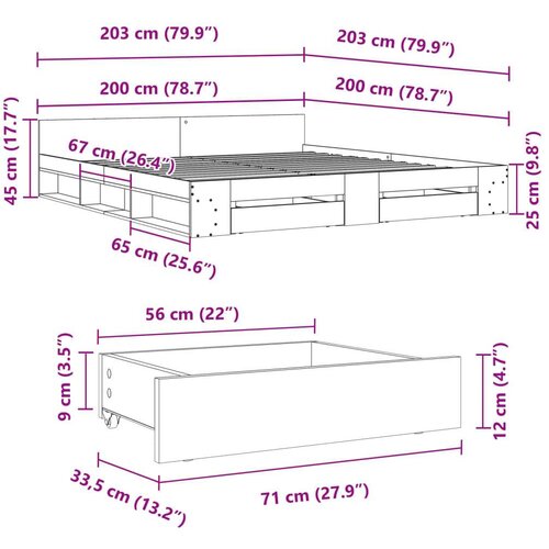  Okvir kreveta s ladicama siva boja betona 200x200 cm drveni Slike