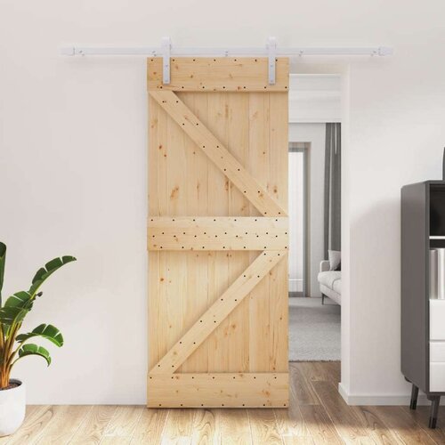  Drsna vrata s kompletom vodil 85x210 cm trdna borovina, (20999075) Cene