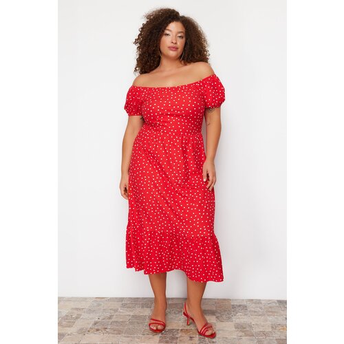 Trendyol Curve Red Polka Dot Patterned Knitted Dress Cijene