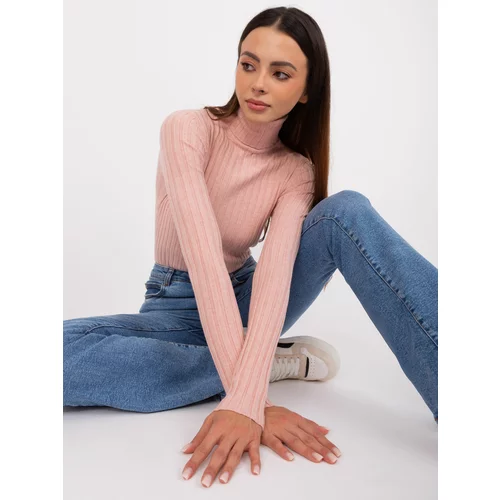 Fashion Hunters Light pink ribbed sweater with turtleneck