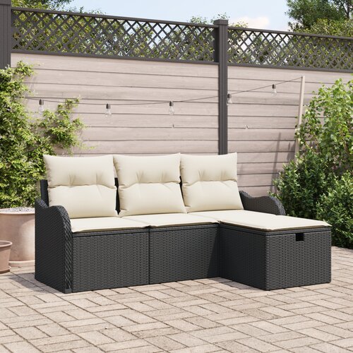 VidaXL 4-dijelni vrtni sofa set s jastučićima crni poli ratan Slike