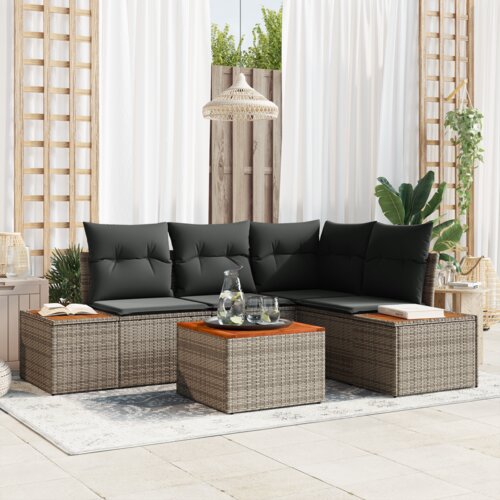 vidaXL 5-delni vrtni kavč set z blazinami siva pletenina acacia Cene